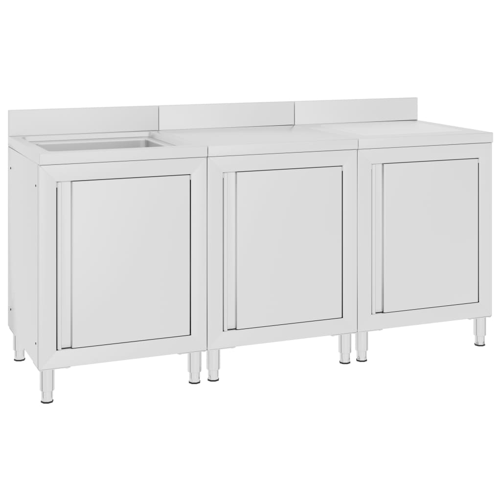 foto del prodotto mobiletto da cucina con lavandino in acciaio inox 180x60x96 cm cod mxl 69611