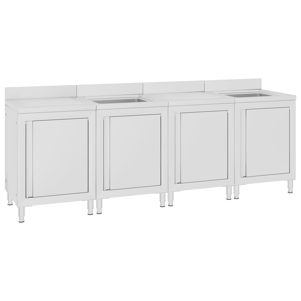 foto del prodotto mobiletto da cucina con lavandino in acciaio inox 240x60x96 cm cod mxl 69616