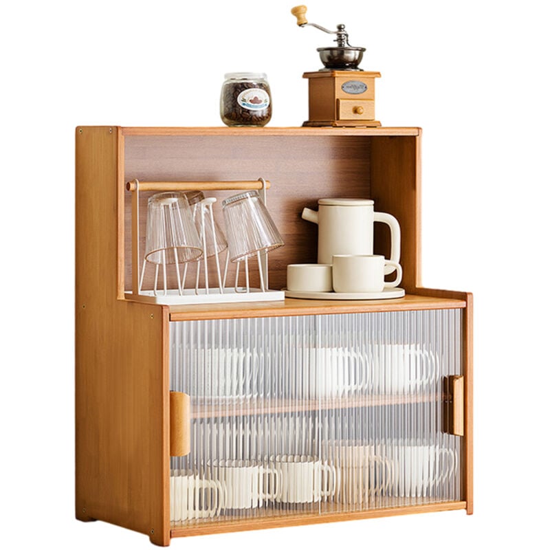 foto del prodotto mobiletto da cucina, mobile contenitore per piano di lavoro con divisorio a due strati e piano di lavoro apribile, organizer per armadi in bamb ,