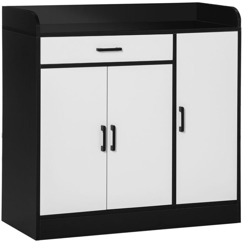 foto del prodotto mobiletto da cucina moderno in mdf con 2 armadietti.1 cassetto e ripiani regolabili. 90x40x90 cm bianco e nero