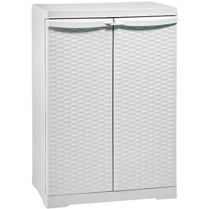 foto del prodotto mobiletto da esterno in resina effetto rattan bianco 2 ripiani altezza 91cm