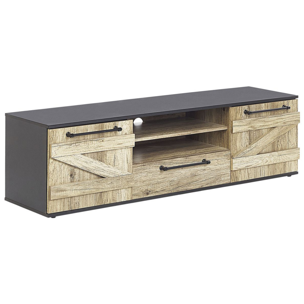 foto del prodotto mobiletto da tv in legno chiaro e truciolare color nero 43 cm stile design rustico soggiorno