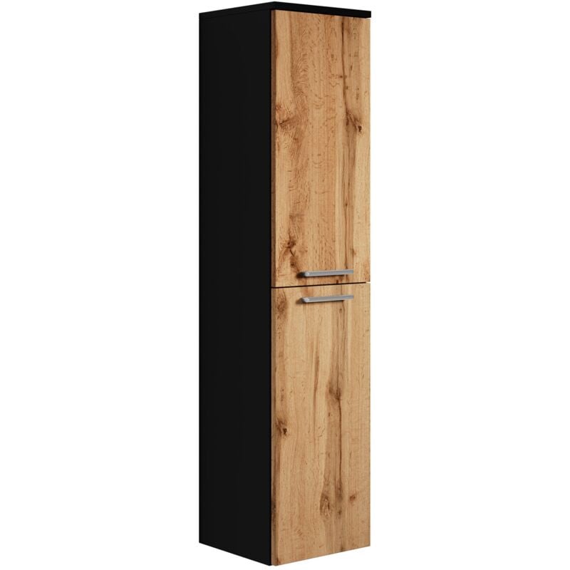 foto del prodotto mobiletto del bagno saturnus 130 cm nero opaco con rovere mobiletto armadietto