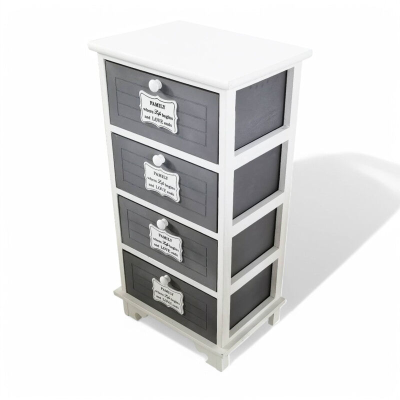 foto del prodotto mobiletto in legno bianco e antracite 4 cassetti 37x28xh73 cm