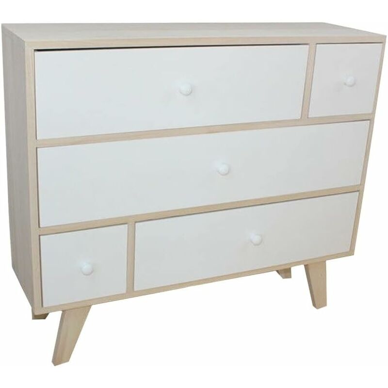foto del prodotto mobiletto in legno di paulownia 80x25x69h cm 5 cassetti 3 grandi, 2 piccoli king home
