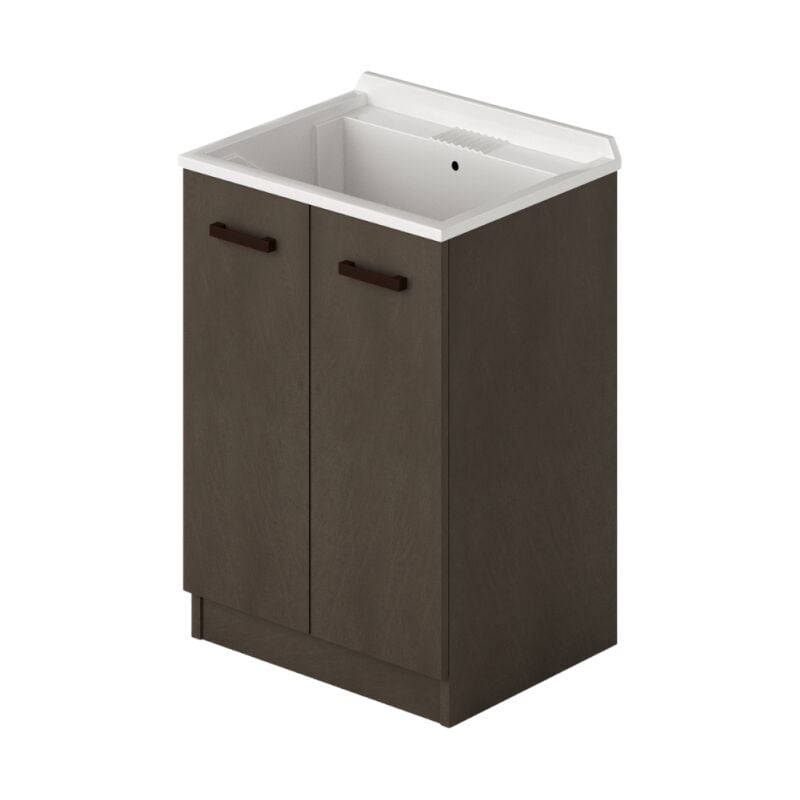 foto del prodotto mobiletto lavabo in legno fango con 2 ante e vaschetta in resina bagno
