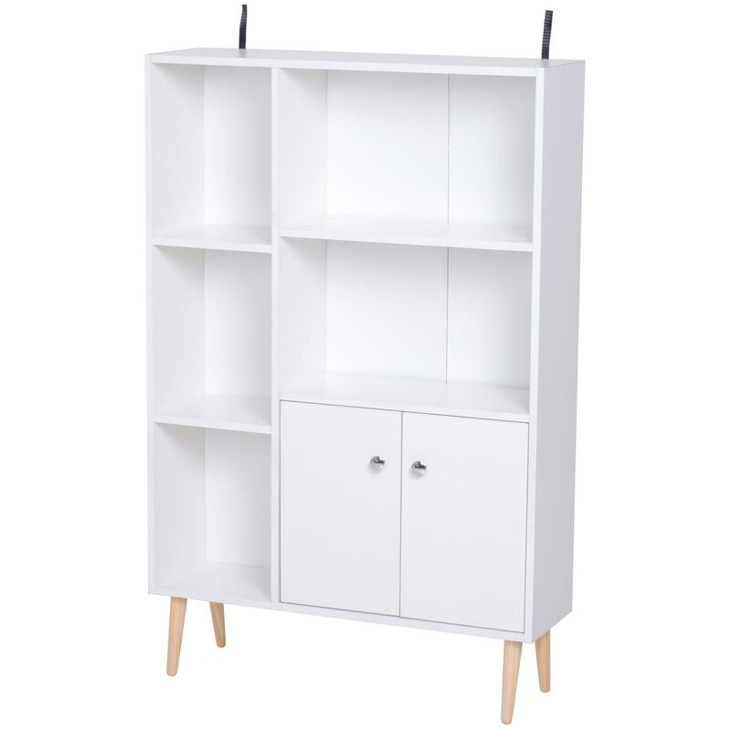 foto del prodotto mobiletto libreria con piedini in legno di pino bianco 80x23.5x118 cm