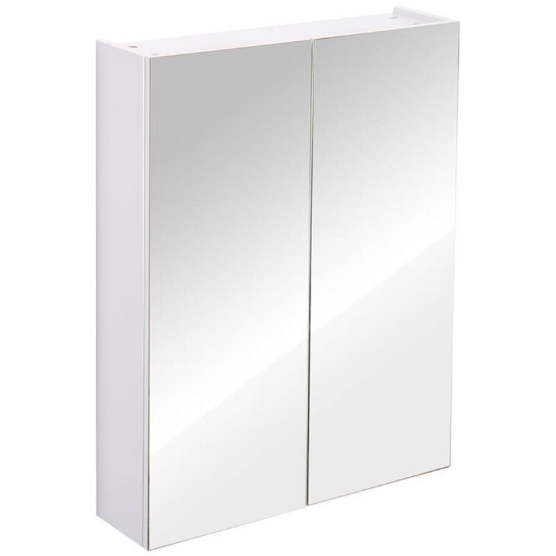 foto del prodotto mobiletto pensile da bagno con 2 ante e specchiera in mdf bianco 60 x 75 x 15cm