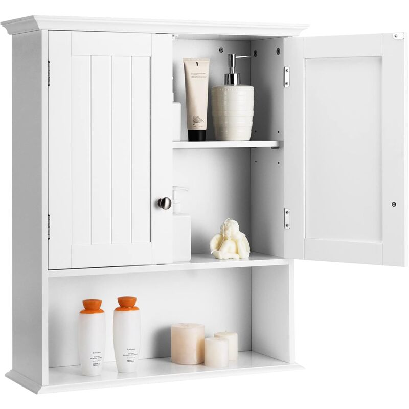 foto del prodotto mobiletto pensile da bagno, mobile armadietto bagno sospeso con 2 porte, armadietto a muro delle medicine, mensola regolabile, capacit di 30 kg