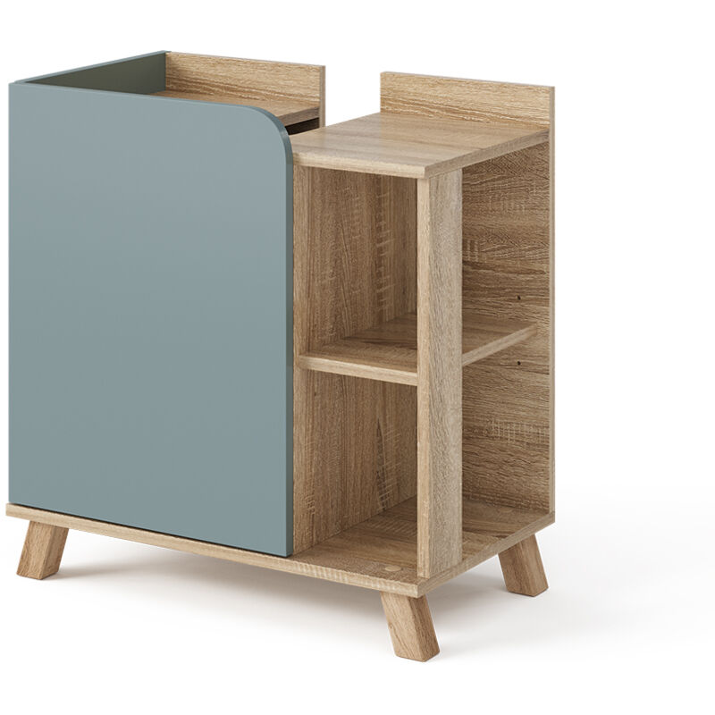 foto del prodotto mobiletto per lavabo karen, grigio blu, 60 x 65 cm con porta e vani aperti vicco