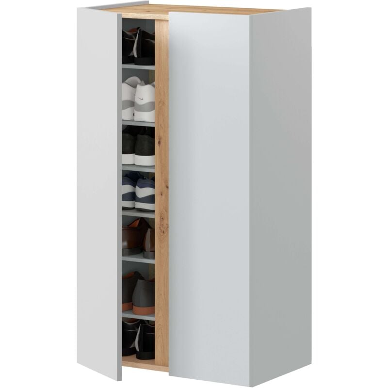 foto del prodotto mobiletto per scarpe in stile nordico per ingresso in rovere nodi e bianco artik 57 cm