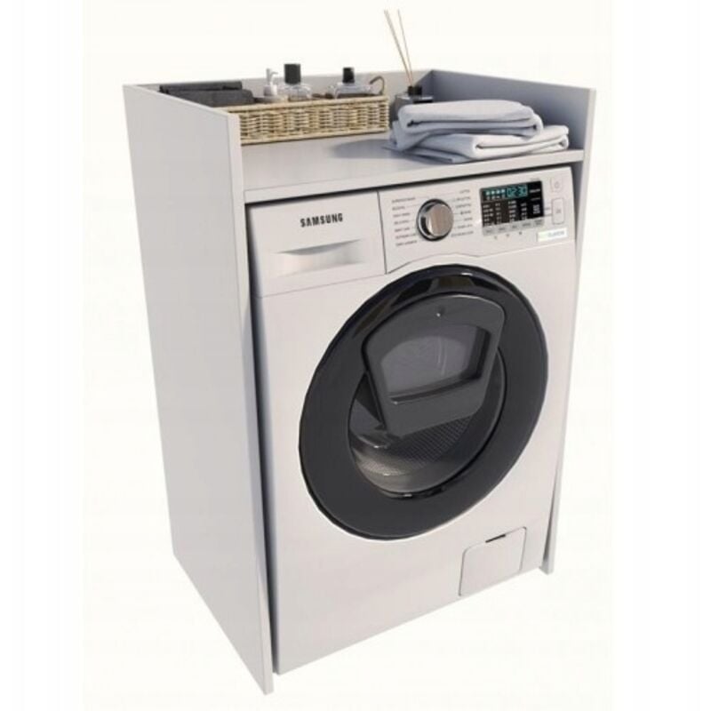 foto del prodotto mobiletto porta lavatrice per il bagno, bianco, 66x51,8 cm, ripiano mk