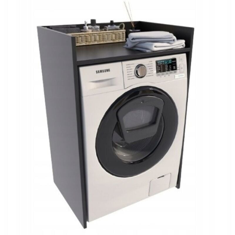 foto del prodotto mobiletto porta lavatrice per il bagno, nero, 66x51,8 cm, ripiano mk