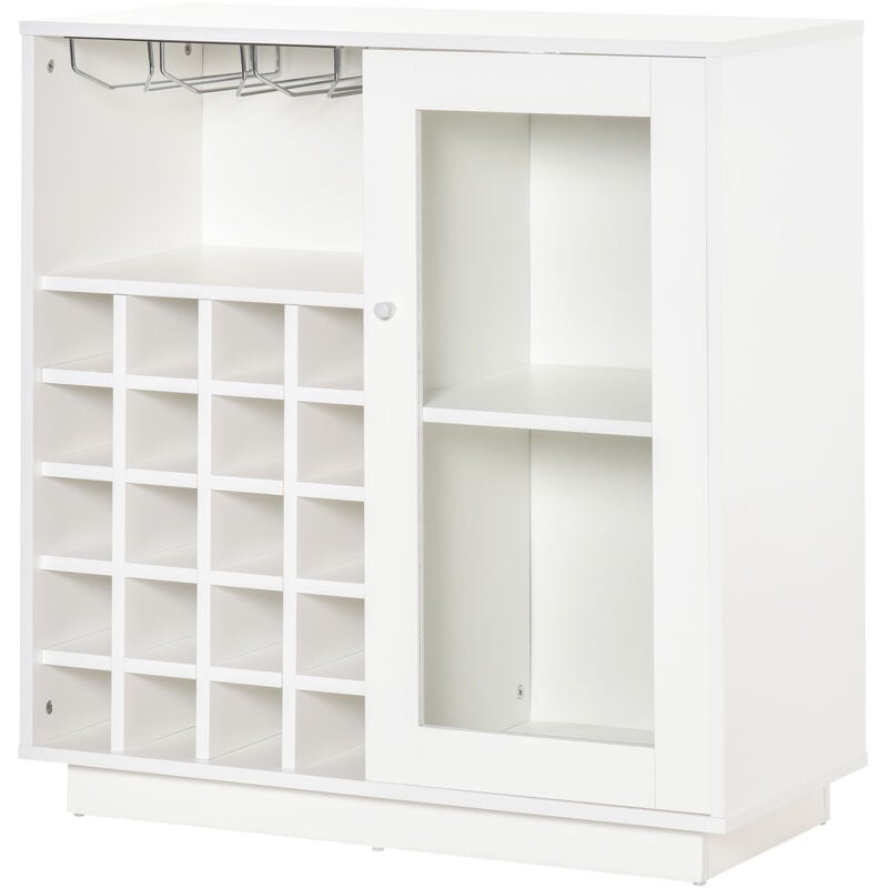 foto del prodotto mobiletto porta vini per 20 bottiglie, porta calici e armadietto bianco homcom