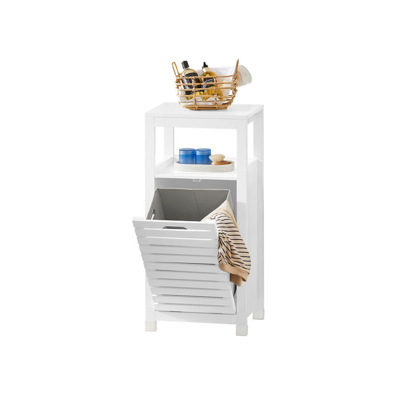 foto del prodotto mobiletto portabiancheria per bagno mobile porta biancheria con cesto biancheria sporca bianco 42x30x90cm bzr67 w sobuy