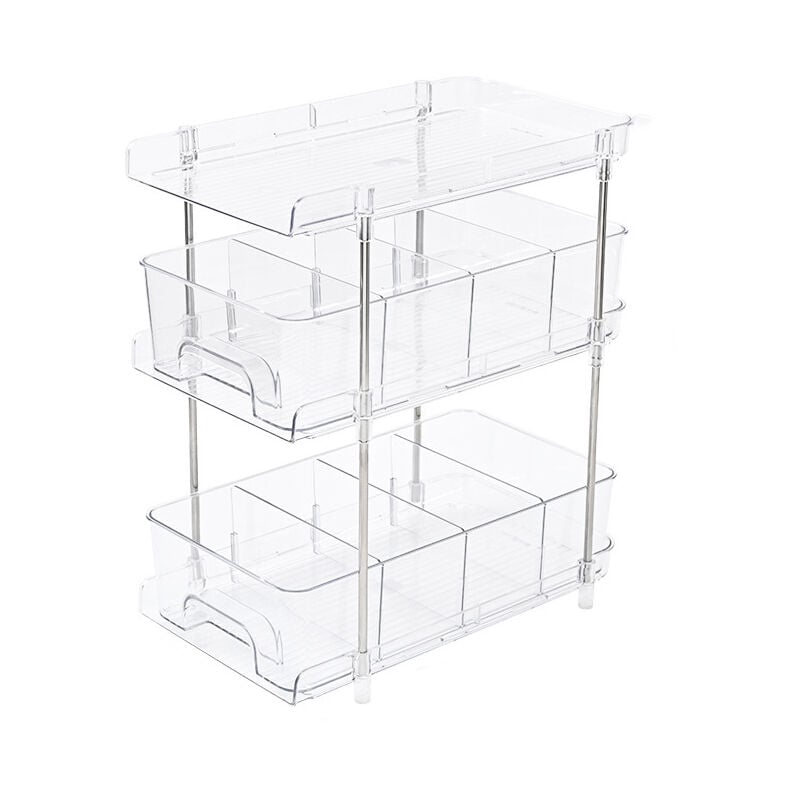 foto del prodotto mobiletto portaoggetti sottolavello, contenitore per cosmetici da scrivania, organizer sottolavello da cucina, mensola scorrevole multifunzionale
