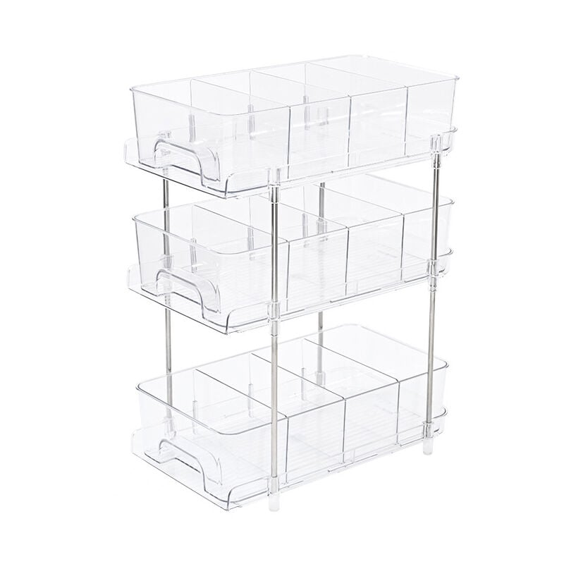 foto del prodotto mobiletto portaoggetti sottolavello, contenitore per cosmetici da scrivania, organizer sottolavello da cucina, ripiano scorrevole multifunzionale