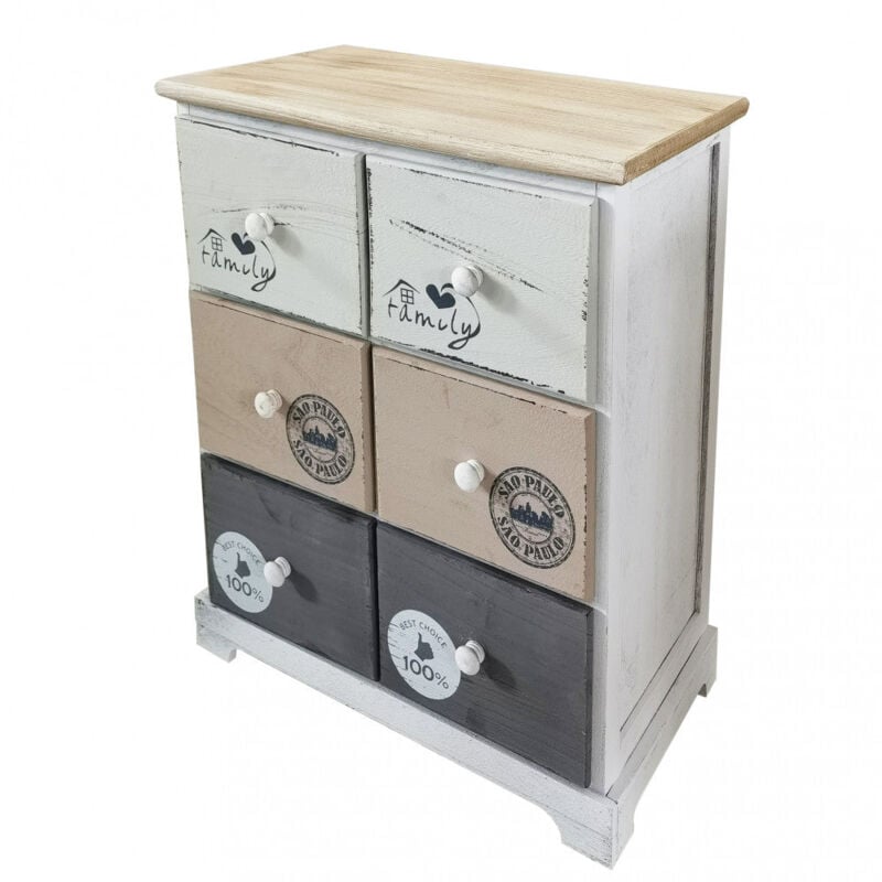 foto del prodotto mobiletto rettangolare in legno con 6 cassetti da interno 48x29xh56 cm