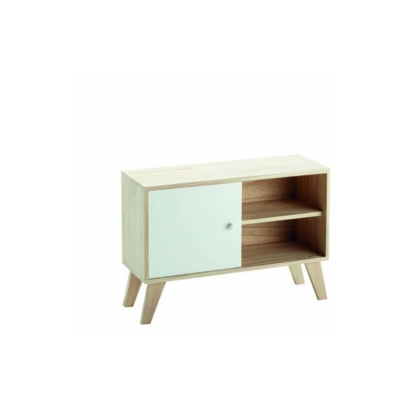 foto del prodotto mobiletto soggiorno, credenza cucina, 2 ante scorrevole, legno paulownia 70x25x49h slome