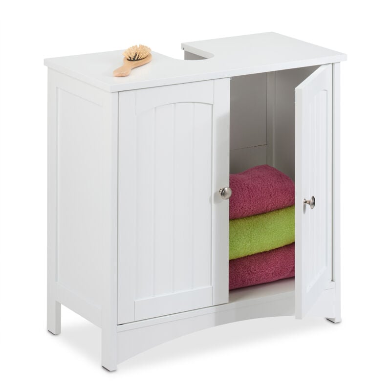 foto del prodotto mobiletto sottolavabo, hlp 60x60x31 cm, armadietto sotto lavandino, mobile lavello da bagno, in mdf, bianco relaxdays