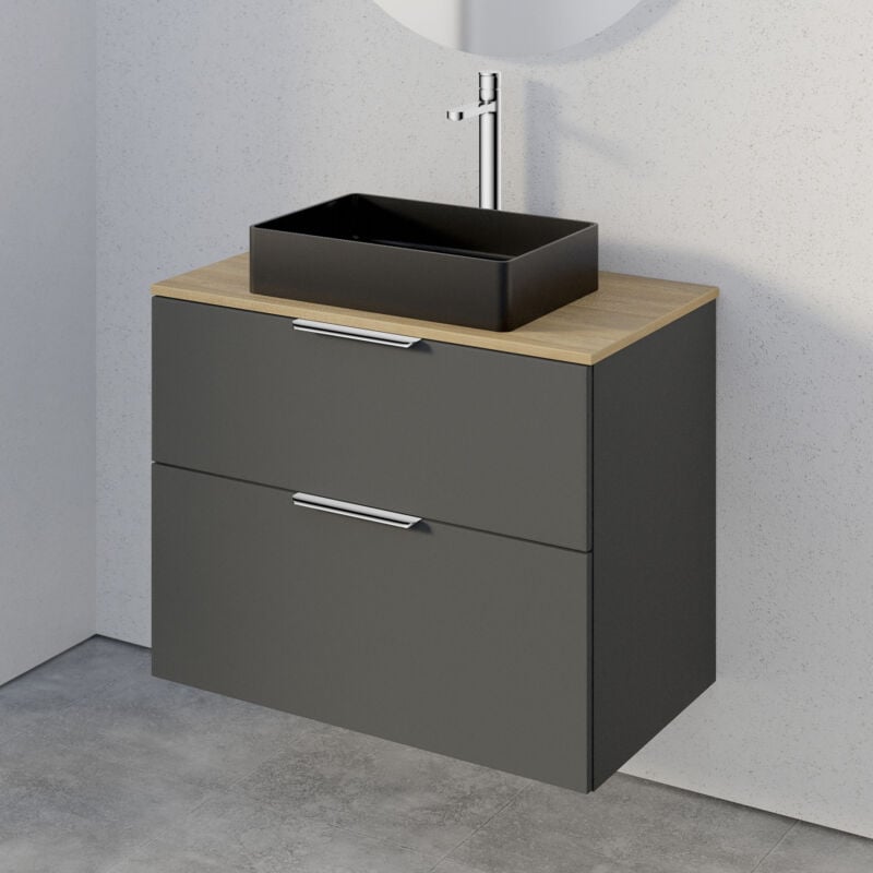 foto del prodotto mobiletto tim 80cm per lavabo da appoggio colore selezionabile matt anthracite en , cromo, rovere grigio nebbia