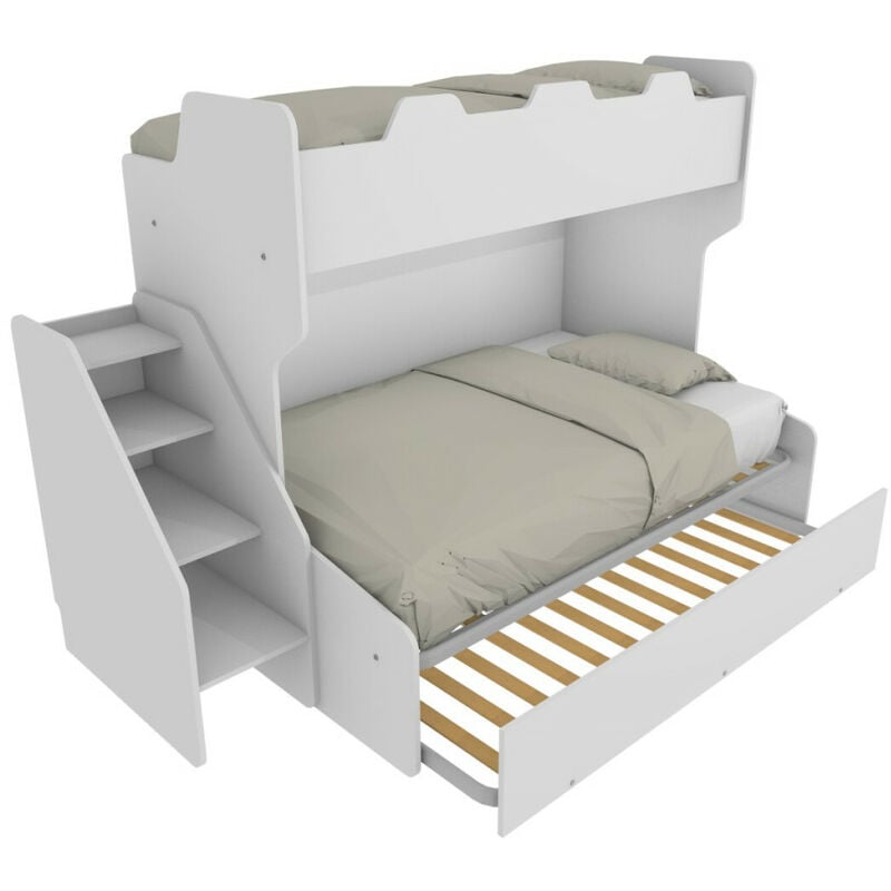 foto del prodotto mobilfino camerette letto a castello 3 posti con terzo letto estraibile e scaletta contenitore una piazza e mezza bianco