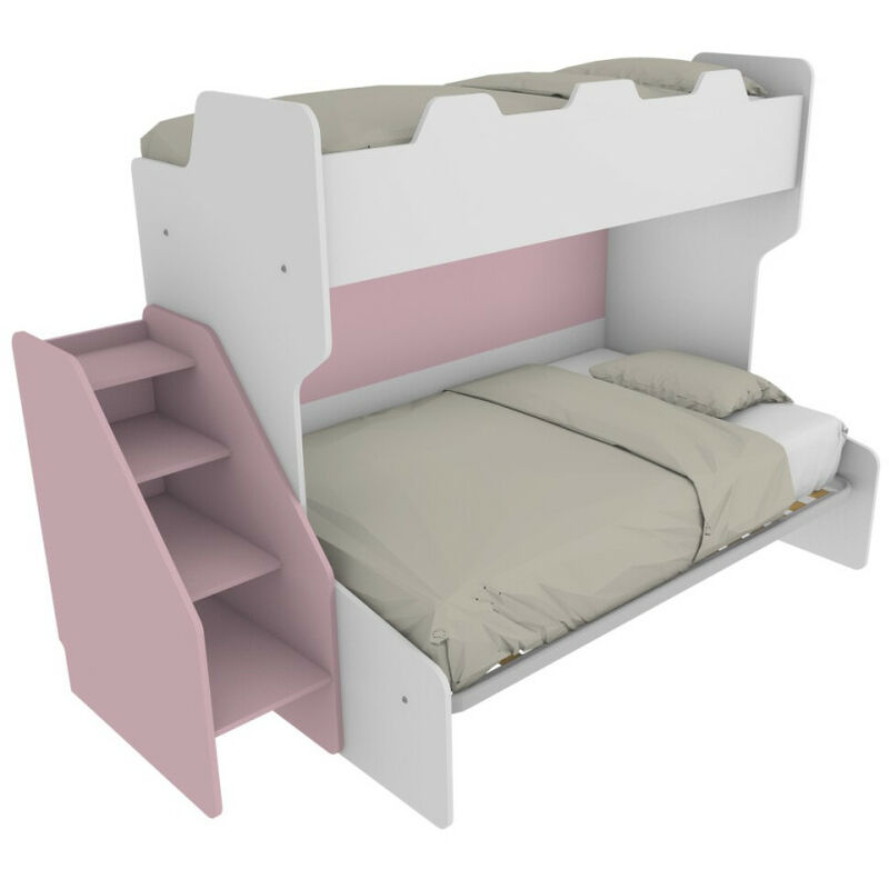 foto del prodotto mobilfino camerette letto a castello 3 posti con terzo letto estraibile e scaletta contenitore una piazza e mezza bianco e cipria