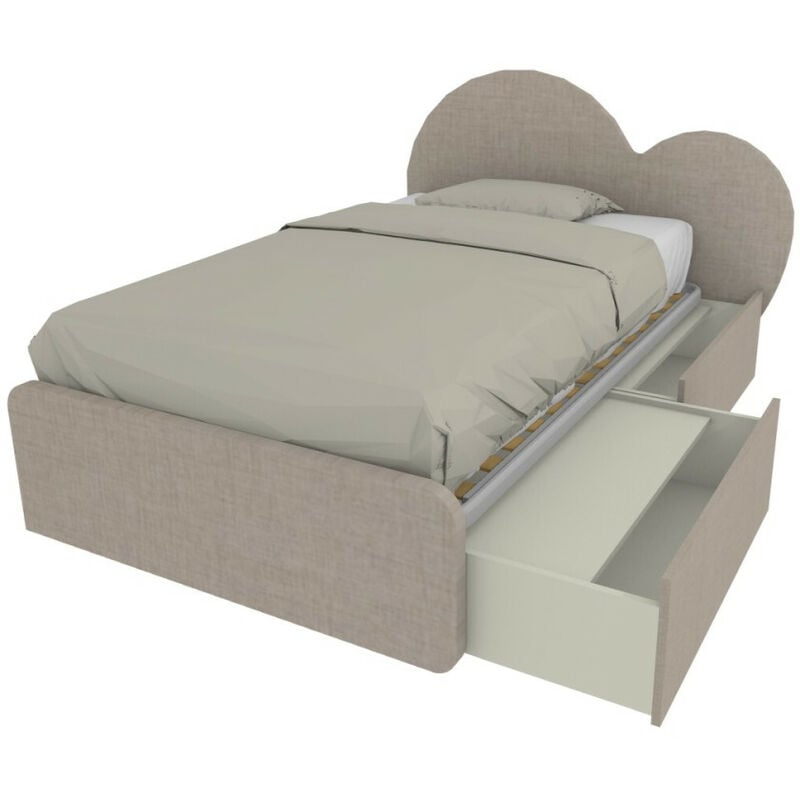 foto del prodotto mobilfino camerette letto a cuore 1 piazza e mezza con cassettoni 120x190 cm made in italy effetto tessuto