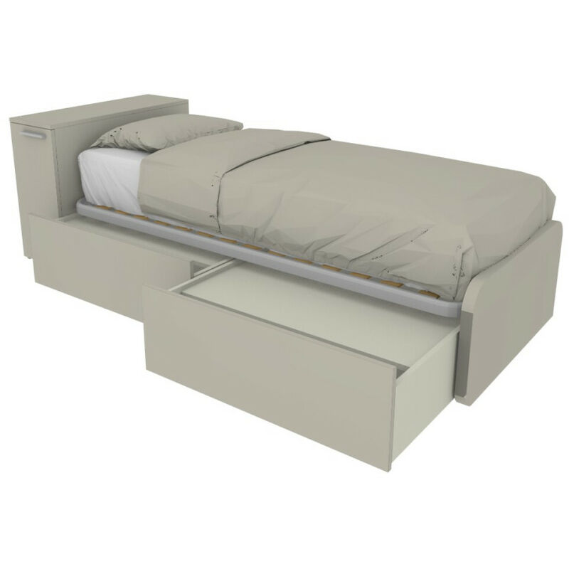 foto del prodotto mobilfino camerette letto singolo salvaspazio con cassetti e testata contenitiva ecru cappuccino