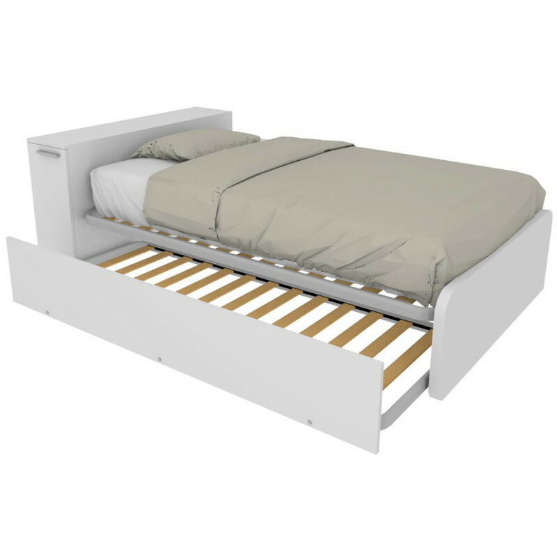 foto del prodotto mobilfino camerette letto una piazza e mezza 120x190 con contenitore e secondo letto estraibile bianco