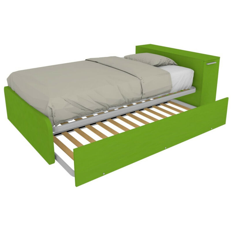 foto del prodotto mobilfino camerette letto una piazza e mezza 120x190 con contenitore e secondo letto estraibile verde mela