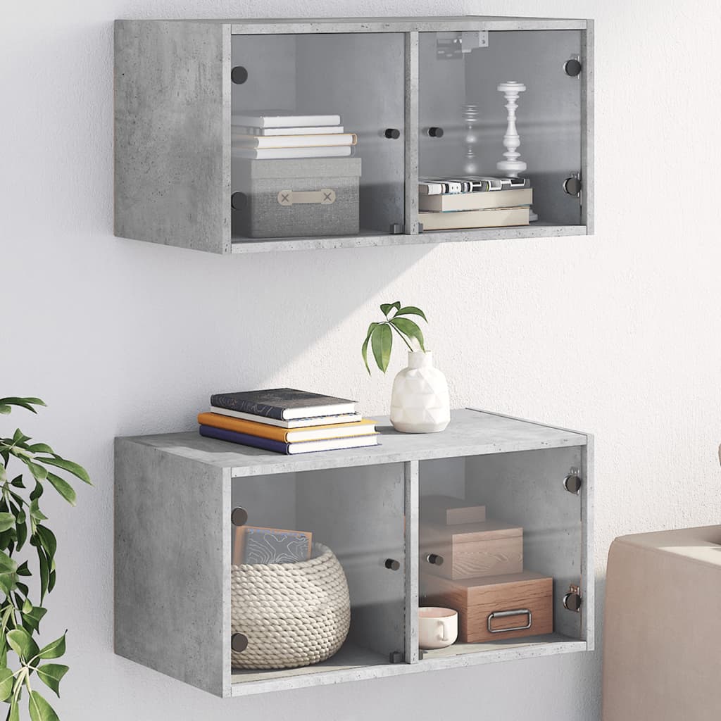 foto del prodotto mobili a muro con ante in vetro 2pz grigio cemento 68,5x37x35cm