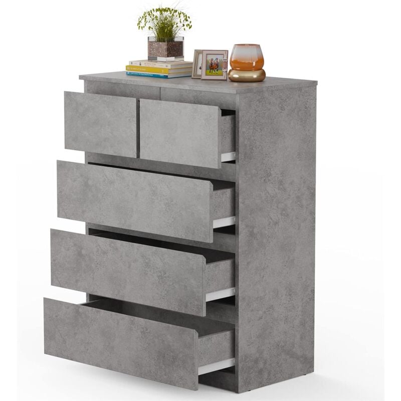 foto del prodotto mobili cassettiera con 5 cassetti, armadietto per camera da letto e bagno, multifunzione, in legno grigio costway