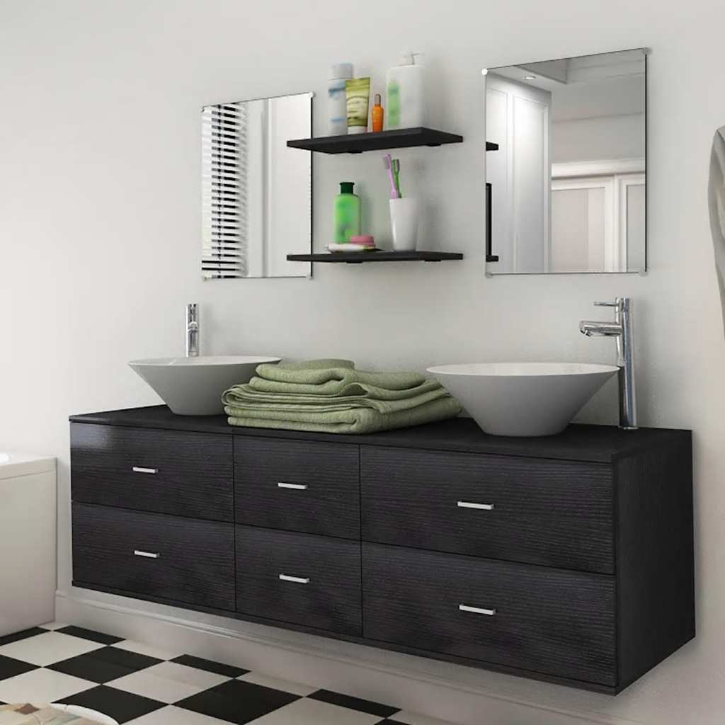 foto del prodotto mobili da bagno con lavabo set 7 pz nero