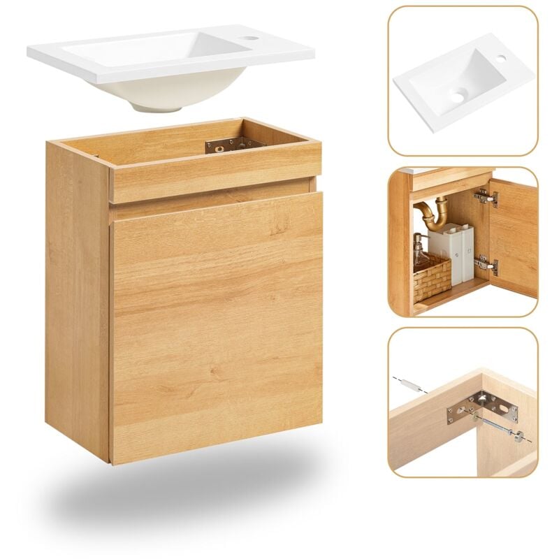 foto del prodotto mobili da bagno sospeso mobile lavabo con 1 anta naturale 41x25x52cm bzr169 n sobuy