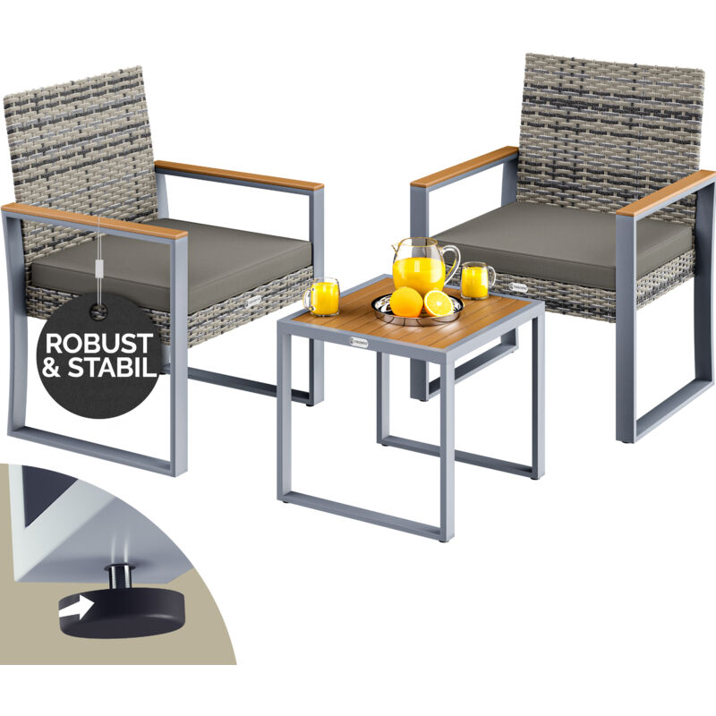 foto del prodotto mobili da giardino in polyrattan wpc tavolo portata 160kg 2 sedie cuscini altezza piedi regolabile resistente alle intemperie terrazza balcone mobili