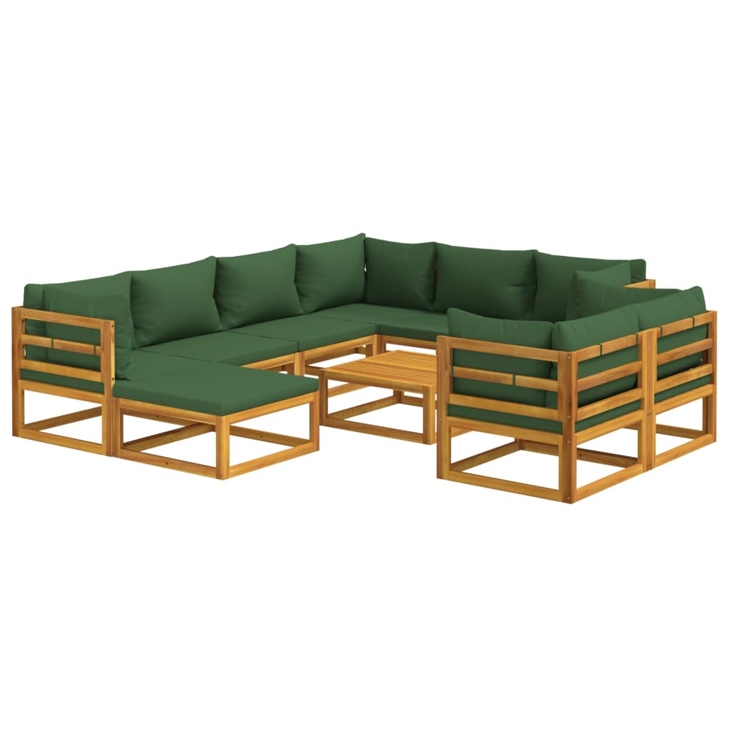 foto del prodotto mobili da giardino mobili da esterno set di mobili da 10 pezzi con cuscini verdi in legno massello 02 0015192