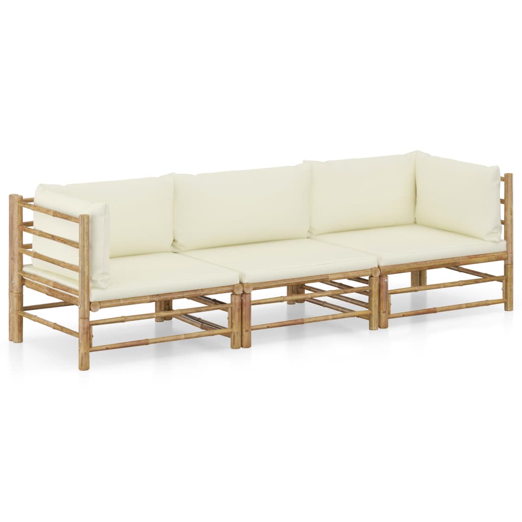 foto del prodotto mobili da giardino mobili da esterno set di mobili da 3 pezzi con cuscini in bamb bianco crema 02 0015922