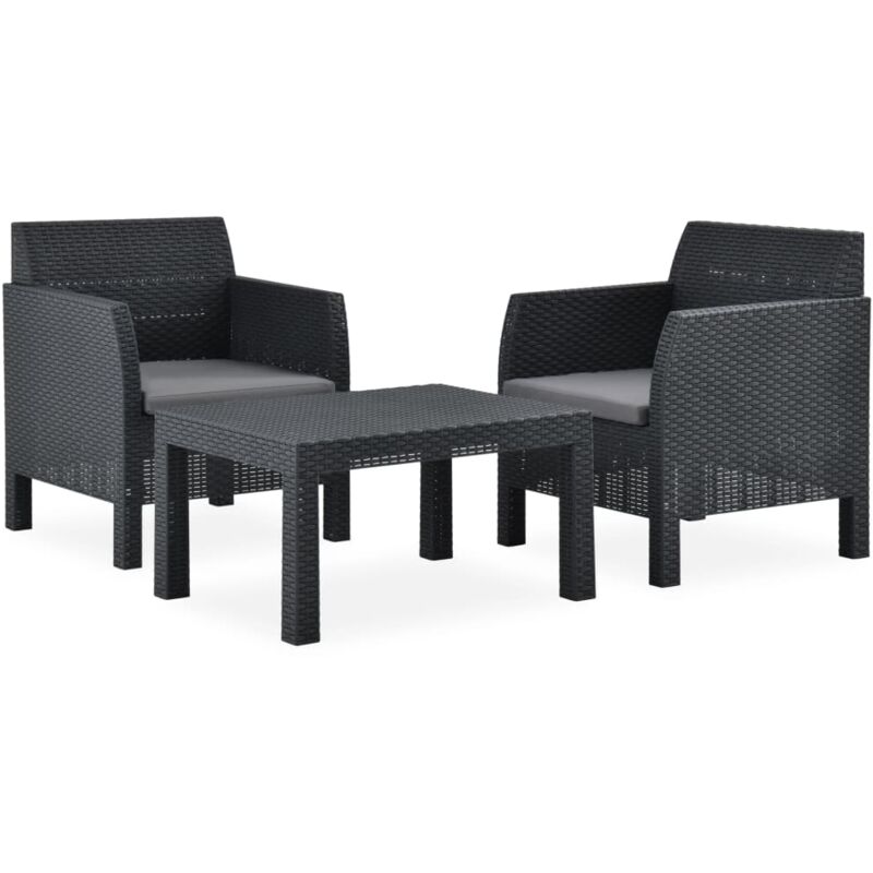 foto del prodotto mobili da giardino mobili da esterno set di mobili da 3 pezzi con cuscini pp rattan antracite