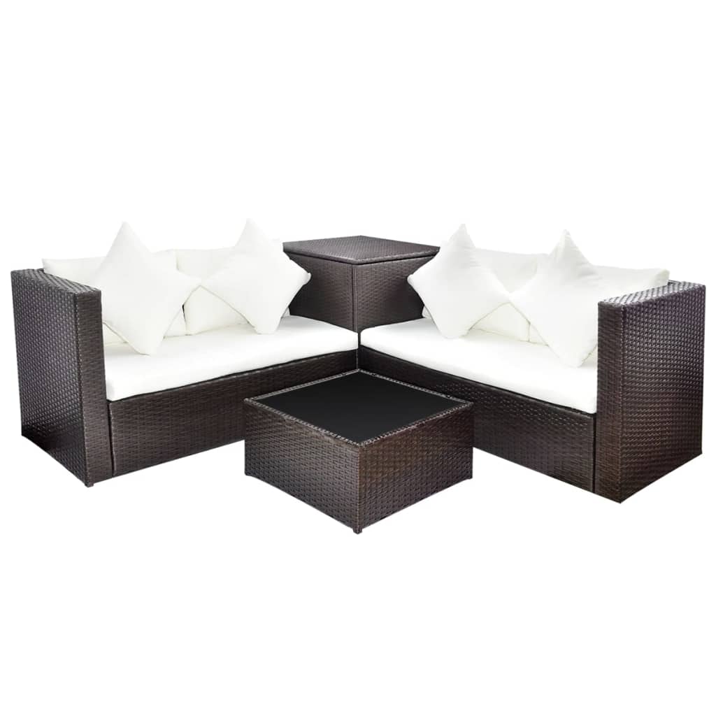 foto del prodotto mobili da giardino mobili da esterno set di mobili da 4 pezzi con cuscini in resina intrecciata marrone 02 0016195