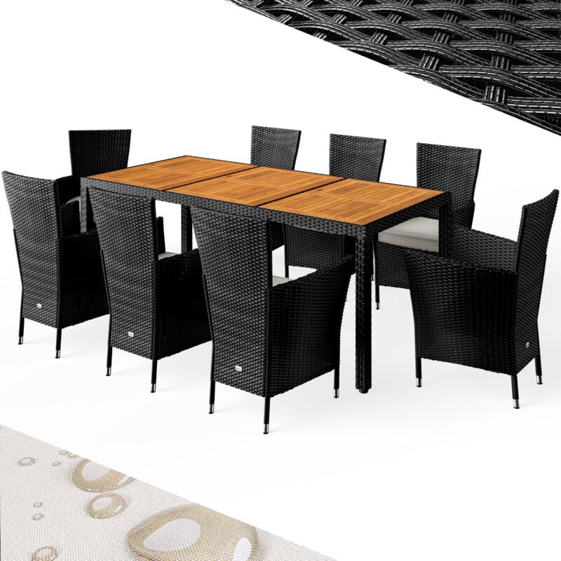 foto del prodotto mobili da giardino polyrattan 8 sedie da giardino impilabili 190x90cm tavolo da giardino in legno d acacia set da pranzo esterno casaria