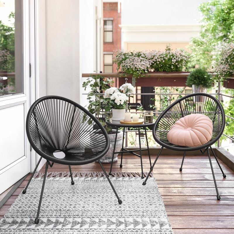 foto del prodotto mobili da giardino set 3 pezzi, sedia acapulco, poltrona da esterno, tavolino con piano in vetro e 2 sedie, set conversazione per interni ed esterni,