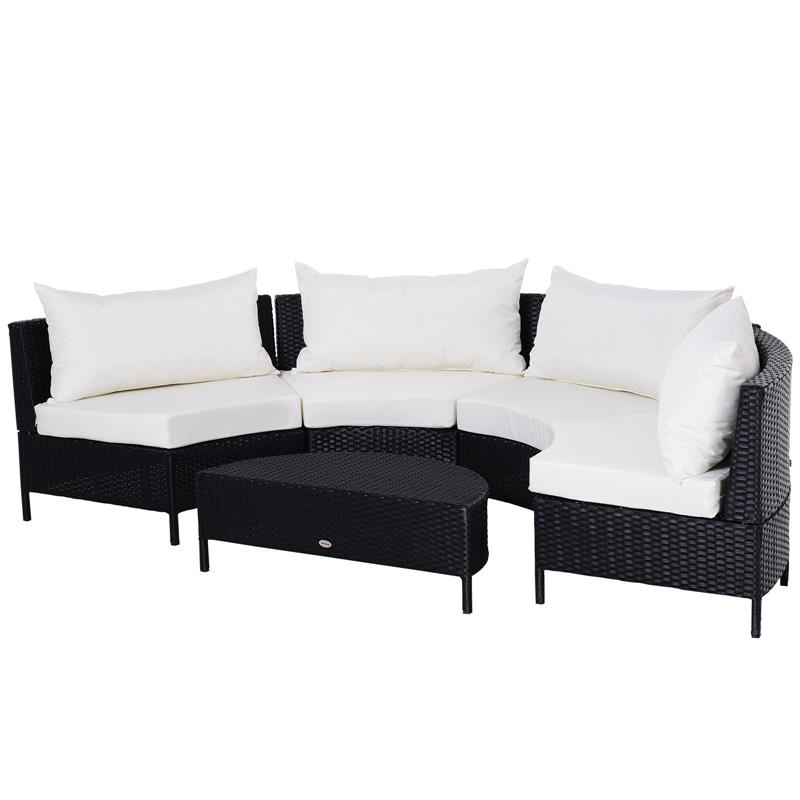 foto del prodotto mobili da giardino set 5 pezzi con tavolino in rattan nero con cuscini bianchi