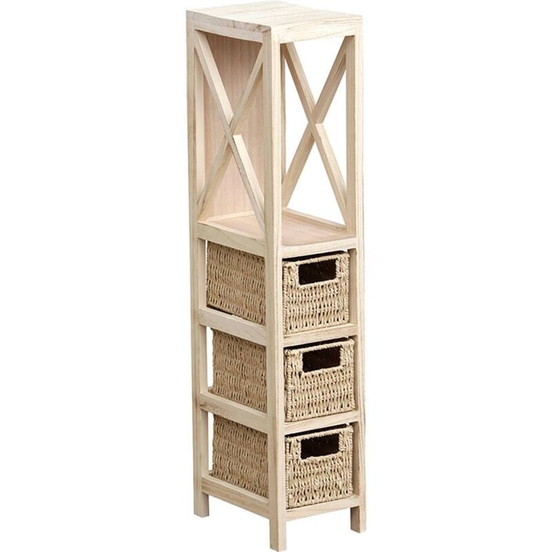foto del prodotto mobili in mdf naturale 1 ripiano 3 cestini trecce di carta naturale tendance