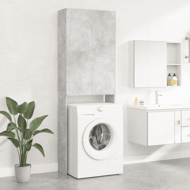 foto del prodotto mobili lavatrice armadietto - mobili bagno grigio cemento 64x25,5x190cm