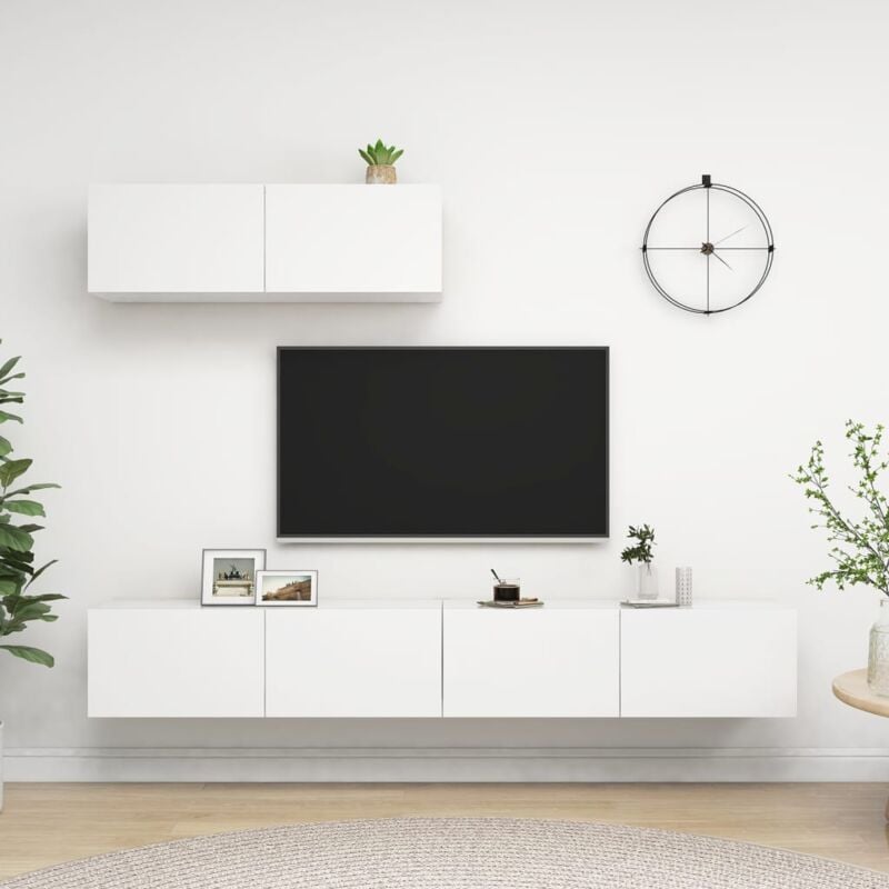 foto del prodotto mobili porta tv 3 pz bianchi in legno multistrato vidaxl