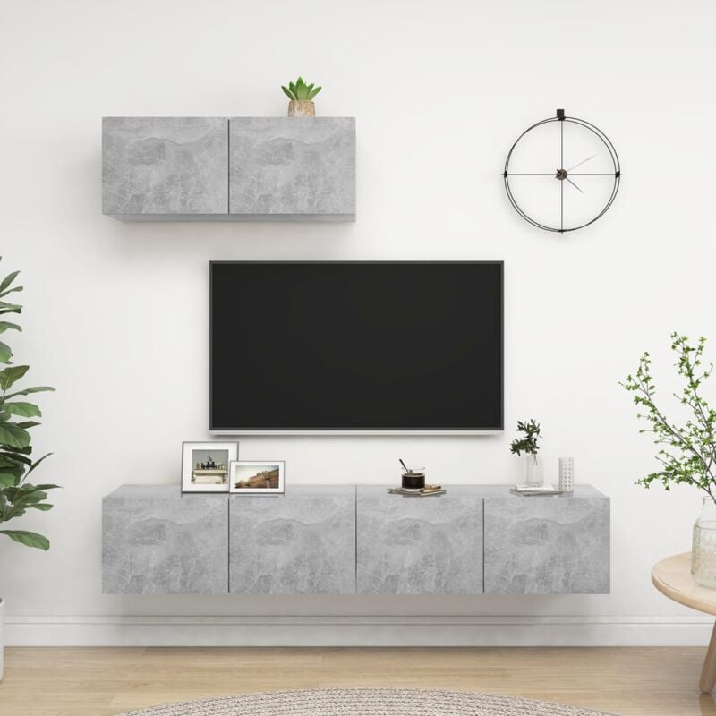 foto del prodotto mobili porta tv 3 pz grigio cemento in legno multistrato vidaxl