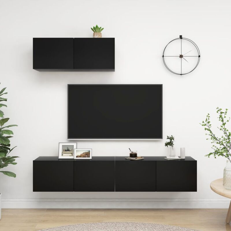 foto del prodotto mobili porta tv 3 pz neri in legno multistrato vidaxl