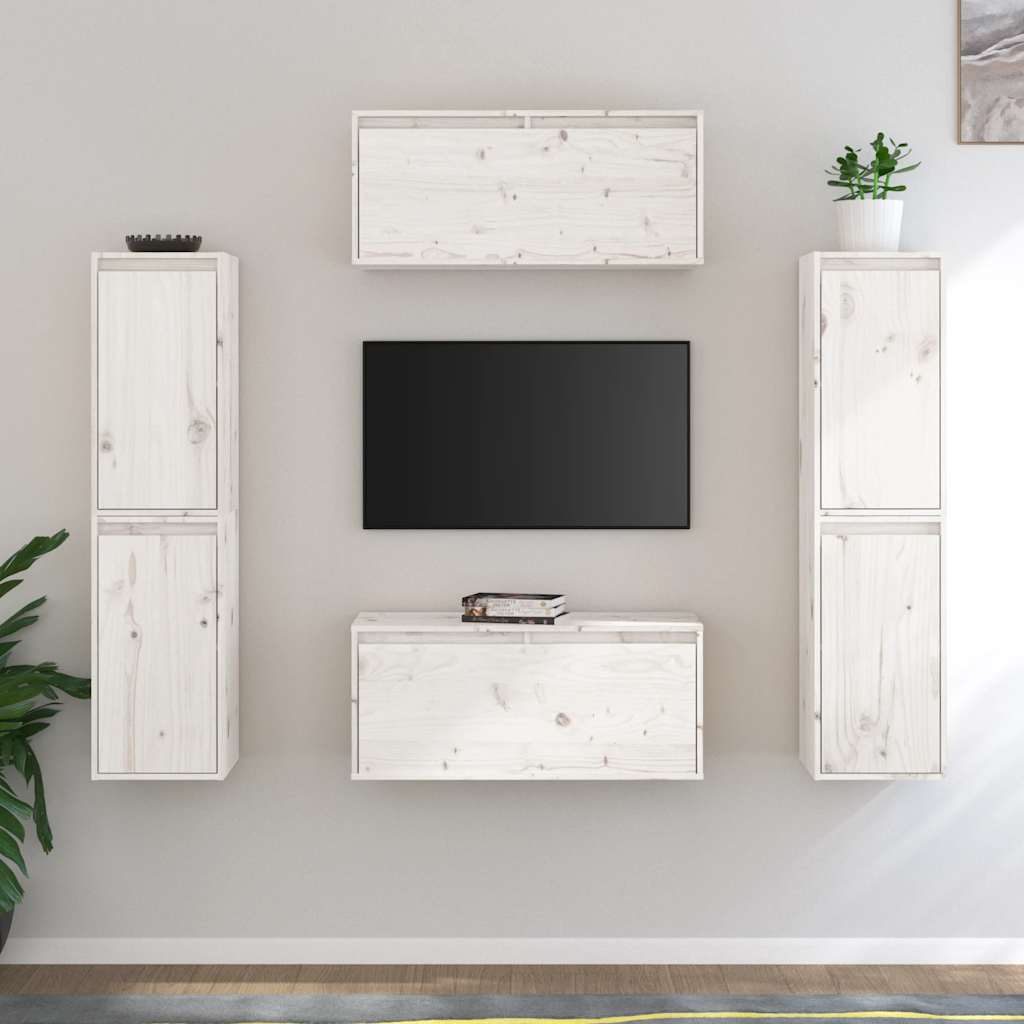 foto del prodotto mobili porta tv 6 pz bianchi in legno massello di pino cod mxl 15240