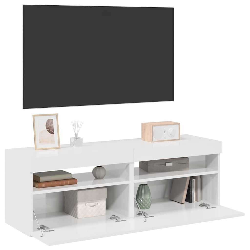 foto del prodotto mobili porta tv con luci led 2 pz bianco lucido 60x35x40 cm cod mxl 20484